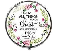 Pastillero con versículo bíblico de fe religiosa cristiana, arte cristiano, pastillero con abalorio, caja de cristal para dulces con 3 compartimentos