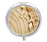 Pastillero Concha De Playa, Estrella De Mar 3 Rejillas Con Espejo Caja De Almacenamiento De Distribuidor De Metal Redonda Portátil A De Humedad Regalo Único