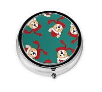 Pastillero Corgi Papá Noel con bufanda roja Pastillero para monedero Lindo organizador de pastillas de forma redonda de viaje pequeño