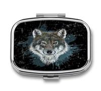 Pastillero Cuadrado Animales Lobo Pastillero Con 2 Compartimentos Con Espejo, Dispensador De Metal Portátil A De Humedad, Caja De Almacenamiento