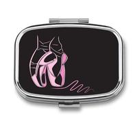 Pastillero Cuadrado Ballet Shoes Pink Pastillero Con 2 Compartimentos Con Espejo, Dispensador De Metal Portátil A De Humedad, Caja De Almacenamiento