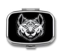Pastillero Cuadrado Cabeza De Lobo Pastillero Con 2 Compartimentos Con Espejo, Dispensador De Metal Portátil A De Humedad, Caja De Almacenamiento
