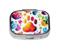 Pastillero cuadrado colorido con estampado de huellas de perro, mini pastillero de metal para bolso, pequeño y lindo organizador de píldoras de medicina de 2 compartimentos, portátil, soporte para