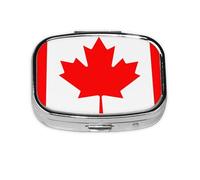 Pastillero cuadrado con bandera canadiense, ligero y portátil, con 2 insertos de plástico, adecuado para llevar en bolsillos o carteras.