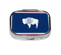 Pastillero cuadrado con bandera del estado de Wyoming, organizador de viaje, contenedor compacto semanal para medicamentos para organización diaria de píldoras