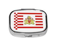 Pastillero cuadrado con bandera del Senado de Bremen, ligero y portátil, con 2 insertos de plástico, adecuado para llevar en bolsillos o carteras.