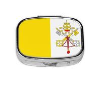 Pastillero cuadrado con bandera del Vaticano, ligero y portátil, con 2 insertos de plástico, adecuado para llevar en bolsillos o carteras.