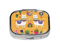 Pastillero cuadrado con diseño de alpaca de dibujos animados, 2 compartimentos, pastillero portátil para viajes en casa