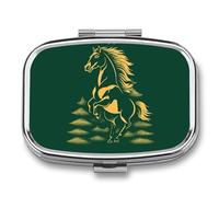 Pastillero cuadrado con diseño de árbol de Navidad y caballo, portátil, organizador de vitaminas para bolsillo