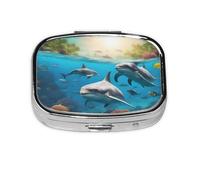 Pastillero cuadrado con diseño de delfines, tortugas marinas, tiburones, pulpo, coral, metal, chapado en hierro, portátil, para el hogar, viajes, bolso