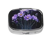 Pastillero cuadrado con diseño de flores de arco iris, mini organizador de medicamentos de viaje de metal, 2 compartimentos, portátil, pequeño estuche de almacenamiento