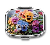 Pastillero cuadrado con diseño de flores de pensamiento, portátil, organizador de vitaminas para bolsillo