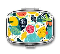 Pastillero cuadrado con diseño de frutas y hojas, portátil, organizador de vitaminas para bolsillo