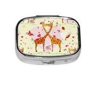 Pastillero cuadrado con diseño de jirafa y flores y mariposas, pastillero de 2 compartimentos, pastillero portátil para viajes en casa
