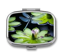 Pastillero cuadrado con diseño de libélula volando sobre pastillero, portátil, organizador de vitaminas para bolsillo