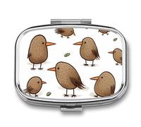 Pastillero cuadrado con diseño de pájaros kiwi, organizador portátil para medicinas, vitaminas, para bolsillo