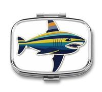 Pastillero cuadrado con diseño de tiburón a rayas, portátil, organizador de vitaminas para bolsillo