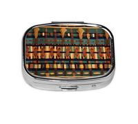 Pastillero cuadrado con estampado clásico africano, pastillero de 2 compartimentos, pastillero portátil para viajes en casa