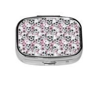 Pastillero cuadrado con estampado de calavera floral, pastillero de 2 compartimentos, pastillero portátil para viajes en casa