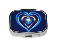 Pastillero cuadrado con estampado de corazón azul cielo, pastillero de 2 compartimentos, pastillero portátil para viajes en casa