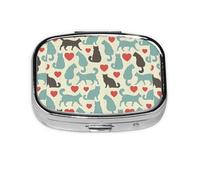 Pastillero cuadrado con estampado de gatito Happy Walking con 2 compartimentos, pastillero portátil para viajes en casa