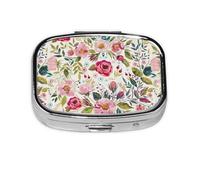 Pastillero cuadrado con estampado de hojas de flores, pastillero de 2 compartimentos, pastillero portátil para viajes en casa