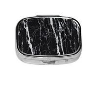 Pastillero cuadrado con estampado de mármol blanco y negro, pastillero de 2 compartimentos, pastillero portátil para viajes en casa