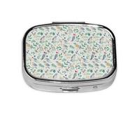 Pastillero cuadrado con estampado de pájaros y flores, pastillero de 2 compartimentos, pastillero portátil para viajes en casa