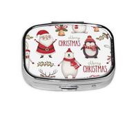 Pastillero cuadrado con estampado de Papá Noel de Navidad, pastillero de 2 compartimentos, pastillero portátil para viajes en casa