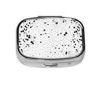 Pastillero cuadrado con estampado de puntos blancos y negros, pastillero de 2 compartimentos, pastillero portátil para viajes en casa
