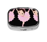 Pastillero cuadrado con estampado Little Ballerina Dancing Girl, pastillero de 2 compartimentos, pastillero portátil para viajes en casa