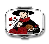 Pastillero cuadrado con forma de bola de lana roja, portátil, organizador de vitaminas para bolsillo