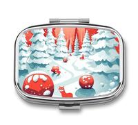 Pastillero cuadrado con forma de bola de nieve roja, portátil, organizador de vitaminas para bolsillo