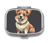 Pastillero cuadrado con ilustración de perro Corgi, pastillero portátil, organizador de vitaminas para bolsillo