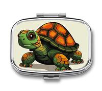Pastillero cuadrado con ilustración de tortuga de dibujos animados, pastillero portátil, organizador de vitaminas para bolsillo