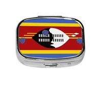 Pastillero cuadrado con la bandera de Swazilandia, ligero y portátil, con 2 insertos de plástico, adecuado para llevar en bolsillos o carteras.