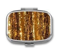 Pastillero cuadrado con lentejuelas doradas y brillantes, portátil, organizador de vitaminas para bolsillo