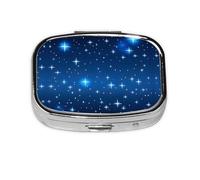 Pastillero cuadrado con patrón de estrella azul, pastillero de viaje, se puede poner en la cartera o bolsillo para almacenar una variedad de objetos pequeños