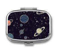 Pastillero cuadrado con patrón de estrella espacial, portátil, organizador de vitaminas para bolsillo