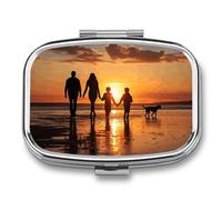 Pastillero cuadrado con texto en inglés "Family Walking Together", organizador portátil para medicinas, vitaminas, para bolsillo