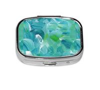 Pastillero cuadrado con textura de pintura al óleo azul, pastillero de 2 compartimentos, pastillero portátil para viajes en casa