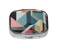 Pastillero cuadrado cuadrado de metal con estampado geométrico abstracto y chapado en hierro, pastillero portátil para el hogar, viajes, bolso
