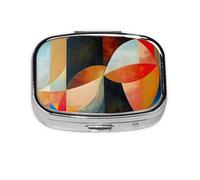 Pastillero cuadrado cuadrado de metal con estampado geométrico abstracto y chapado en hierro, pastillero portátil para el hogar, viajes, bolso