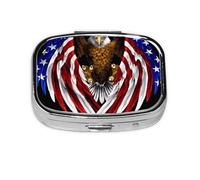 Pastillero cuadrado de águila patriótica de la bandera de Estados Unidos, ligero y portátil, con 2 insertos de plástico, adecuado para llevar en bolsillos o carteras.