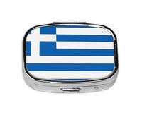 Pastillero cuadrado de bandera griega con diseño de impresión completa, estuche de viaje de metal portátil para vitaminas y medicamentos, 2.2 x 1.6 x 0.7 pulgadas.