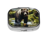 Pastillero cuadrado de Brown Bear Pounce ligero y portátil, con 2 insertos de plástico, adecuado para llevar en bolsillos o carteras.