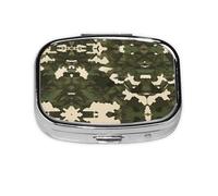 Pastillero cuadrado de camuflaje militar, ligero y portátil, con 2 insertos de plástico, adecuado para llevar en bolsillos o carteras.
