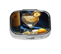 Pastillero cuadrado de color champán con citrón, mini pastillero de metal para bolso, pequeño y lindo organizador de píldoras de medicina de 2 compartimentos, soporte portátil para medicinas diarias y