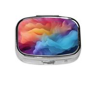 Pastillero cuadrado de color degradado, mini pastillero de metal para bolso, pequeño y lindo organizador de píldoras de medicina de 2 compartimentos, soporte portátil para medicinas diarias y