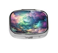 Pastillero cuadrado de color nube, mini pastillero de metal para bolso, pequeño y lindo organizador de píldoras de medicina de 2 compartimentos, soporte portátil para medicinas diarias y vitaminas